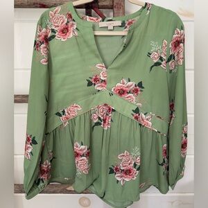 Loft green and pink floral blouse size extra small xs